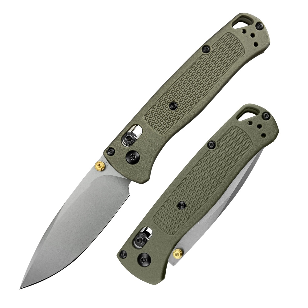 BM 535 Army Green Grey Blade Outdoor Folding Knife, Hunting Knife, Thumb Nail Manual Open, S30V Blade, Glass Reinforced Nylon Handle, Bearing Shaft Lock Knife, Pocket Knife