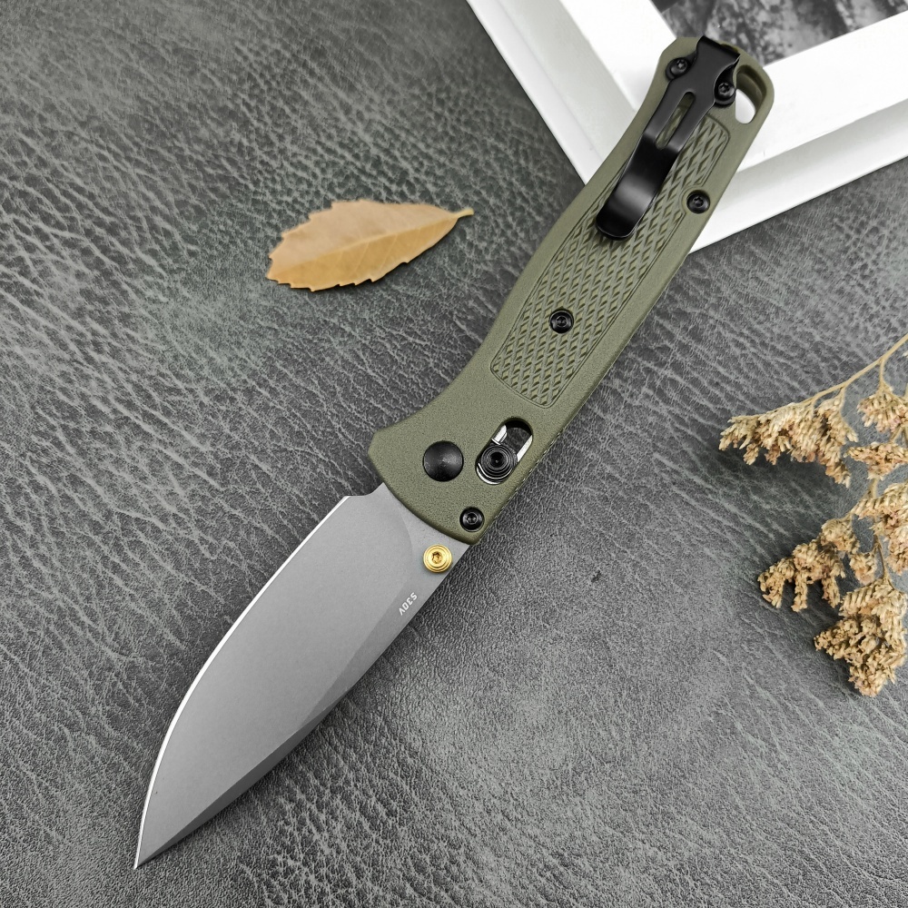 BM 535 Army Green Grey Blade Outdoor Folding Knife, Hunting Knife, Thumb Nail Manual Open, S30V Blade, Glass Reinforced Nylon Handle, Bearing Shaft Lock Knife, Pocket Knife