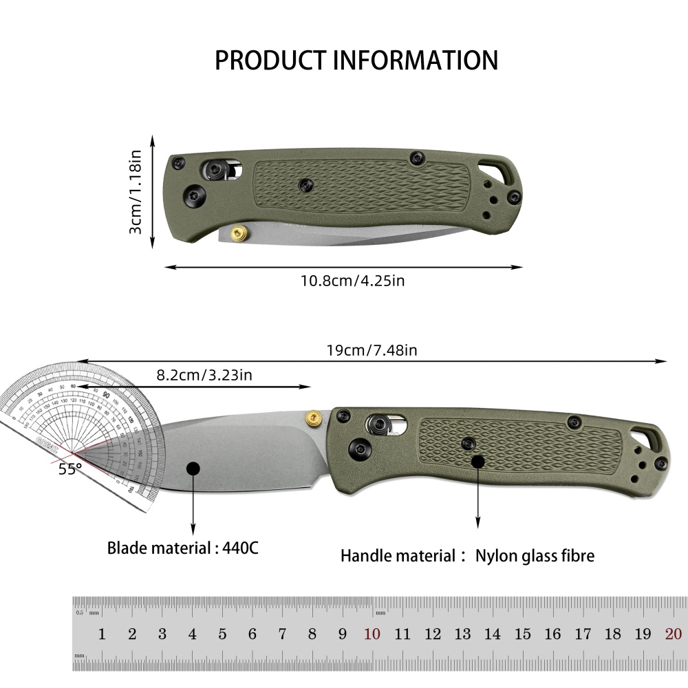 BM 535 Army Green Grey Blade Outdoor Folding Knife, Hunting Knife, Thumb Nail Manual Open, S30V Blade, Glass Reinforced Nylon Handle, Bearing Shaft Lock Knife, Pocket Knife