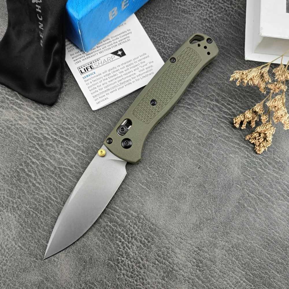 BM 535 Army Green Grey Blade Outdoor Folding Knife, Hunting Knife, Thumb Nail Manual Open, S30V Blade, Glass Reinforced Nylon Handle, Bearing Shaft Lock Knife, Pocket Knife