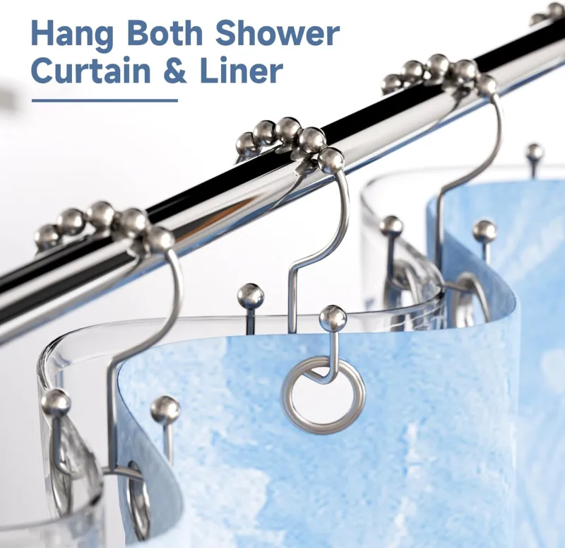 Double Shower Curtain Hooks - Set of 12 Metal Shower Curtain Rings for  Bathroom