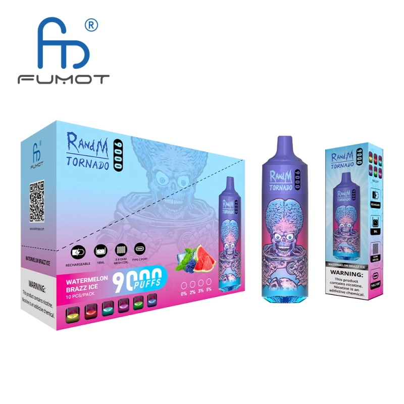 Original RandM Tornado 9000 Puffs Disposable Vape 0% 2% 5% E Cigarettes Puff 9K Vaper 18ml Pod 850mAh Rechargeable Battery Pen