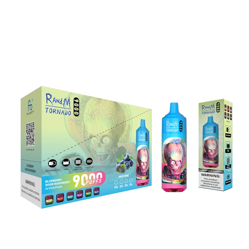 Original RandM Tornado 9000 Puffs Disposable Vape 0% 2% 5% E Cigarettes Puff 9K Vaper 18ml Pod 850mAh Rechargeable Battery Pen