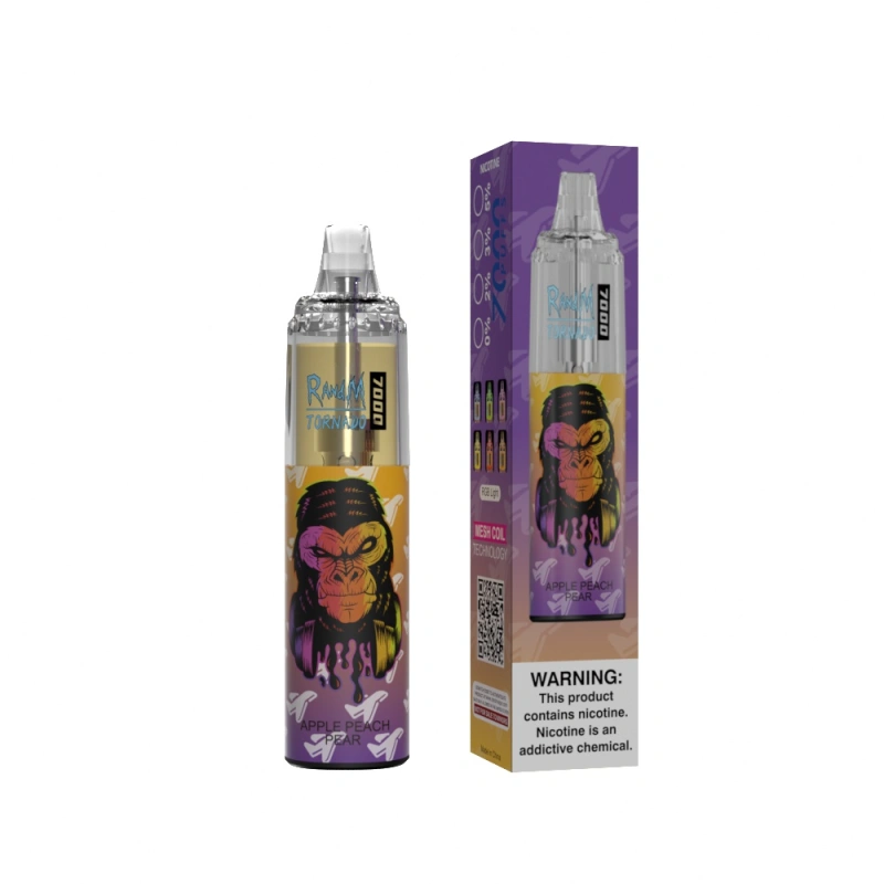 Original RandM Tornado 7000 Puffs Disposable Vape E Cigarettes 0% 2% 3% 5% 14ml Mesh Coil Pod 850mah Rechargeable Air-adjustable Puff 7k 56 Flavors Available Pen