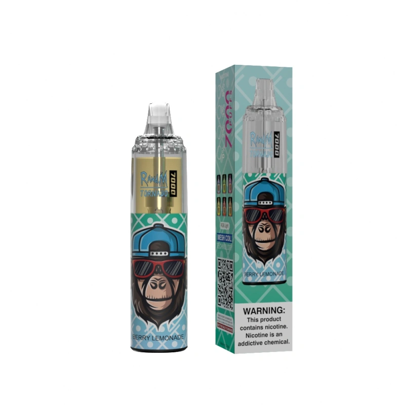 Original RandM Tornado 7000 Puffs Disposable Vape E Cigarettes 0% 2% 3% 5% 14ml Mesh Coil Pod 850mah Rechargeable Air-adjustable Puff 7k 56 Flavors Available Pen