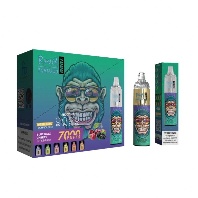 Original RandM Tornado 7000 Puffs Disposable Vape E Cigarettes 0% 2% 3% 5% 14ml Mesh Coil Pod 850mah Rechargeable Air-adjustable Puff 7k 56 Flavors Available Pen
