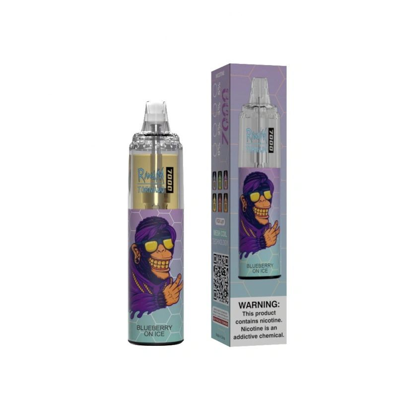 Original RandM Tornado 7000 Puffs Disposable Vape E Cigarettes 0% 2% 3% 5% 14ml Mesh Coil Pod 850mah Rechargeable Air-adjustable Puff 7k 56 Flavors Available Pen