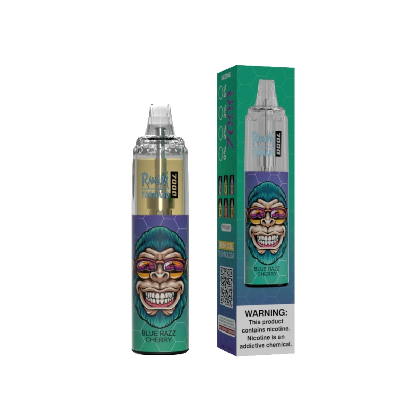 Original RandM Tornado 7000 Puffs Disposable Vape E Cigarettes 0% 2% 3% 5% 14ml Mesh Coil Pod 850mah Rechargeable Air-adjustable Puff 7k 56 Flavors Available Pen