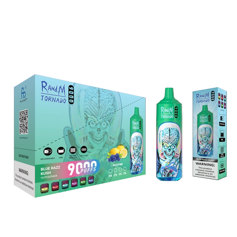 Original RandM Tornado 9000 Puffs Disposable Vape 0% 2% 5% E Cigarettes Puff 9K Vaper 18ml Pod 850mAh Rechargeable Battery Pen