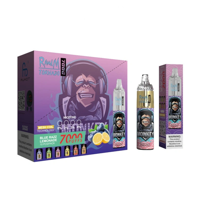 Original RandM Tornado 7000 Puffs Disposable Vape E Cigarettes 0% 2% 3% 5% 14ml Mesh Coil Pod 850mah Rechargeable Air-adjustable Puff 7k 56 Flavors Available Pen