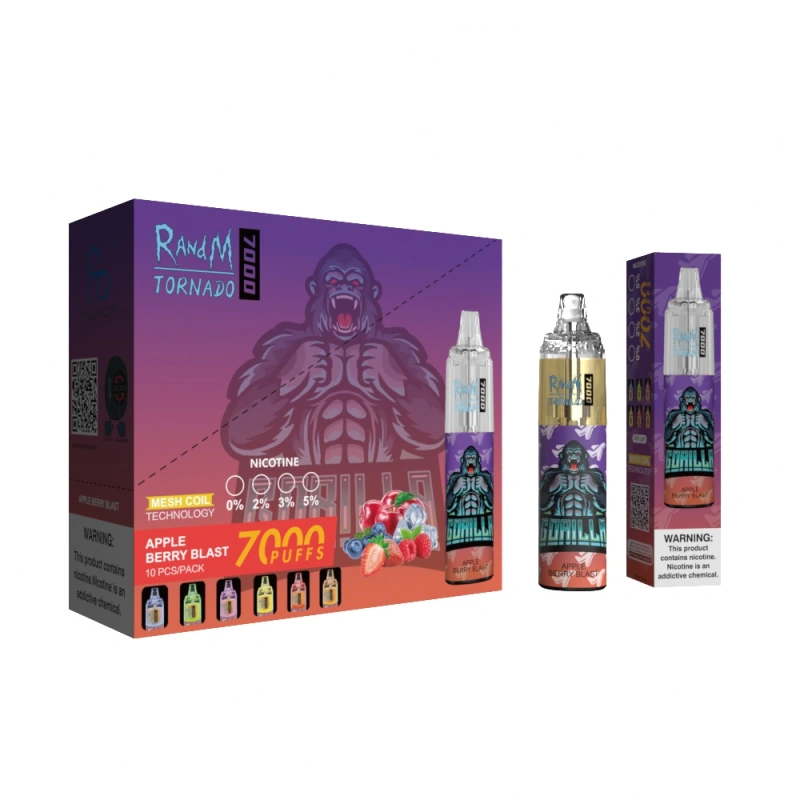 Original RandM Tornado 7000 Puffs Disposable Vape E Cigarettes 0% 2% 3% 5% 14ml Mesh Coil Pod 850mah Rechargeable Air-adjustable Puff 7k 56 Flavors Available Pen