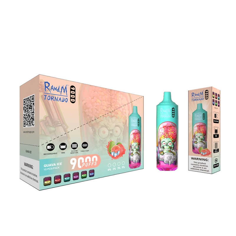 Original RandM Tornado 9000 Puffs Disposable Vape 0% 2% 5% E Cigarettes Puff 9K Vaper 18ml Pod 850mAh Rechargeable Battery Pen