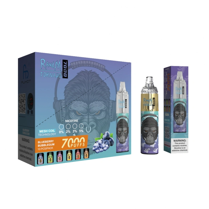 Original RandM Tornado 7000 Puffs Disposable Vape E Cigarettes 0% 2% 3% 5% 14ml Mesh Coil Pod 850mah Rechargeable Air-adjustable Puff 7k 56 Flavors Available Pen