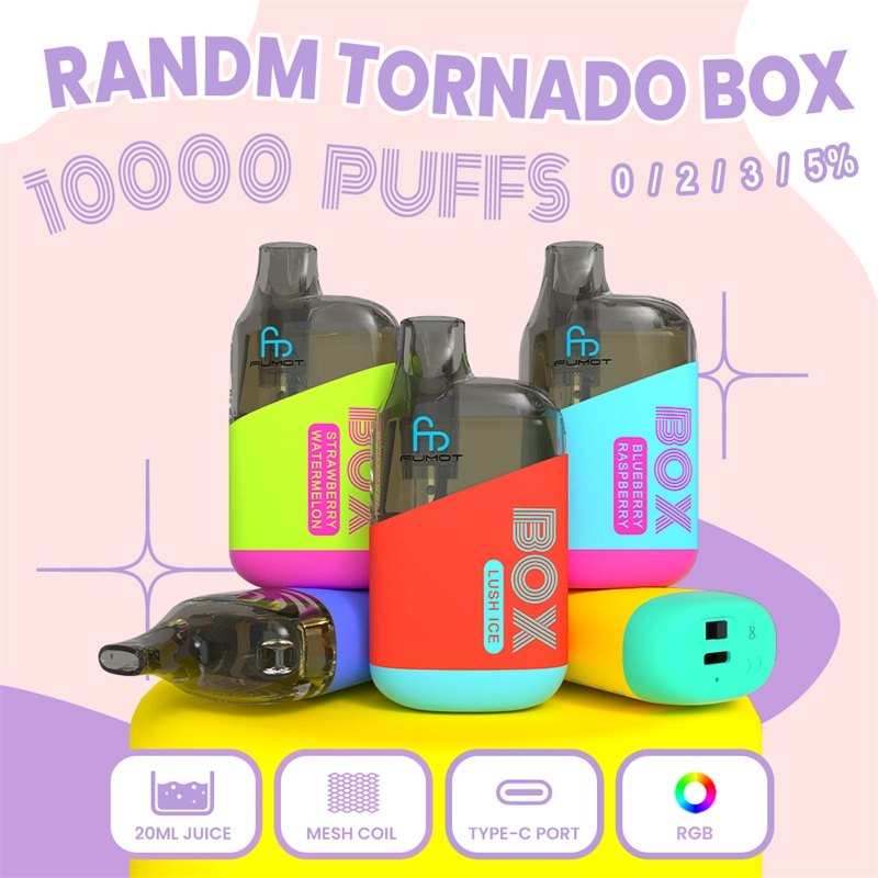 Randm Tornado Box 10000 Puffs Disposable E Cigarettes Vape Puff 10k 0% 2% 3% 5% 20ml Prefilled Pod Mesh Coil 850mah Rechargeable Battery Pen