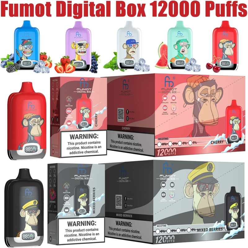 Original Fumot Digital Box 12000 Puffs Disposable Vape 12K 20ml Prefilled 850mah Rechargeable Battery Type-C Device RandM Tornado  E Cigarettes
