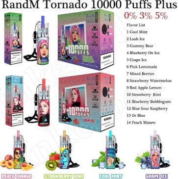 RandM Tornado 10000 Plus Puffs E Cigarettes Vapes Disposable Puff 10k 0% 2% 3% 5% 20ml Prefilled Pod Mesh Coil 850mah Rechargeable Battery Pen