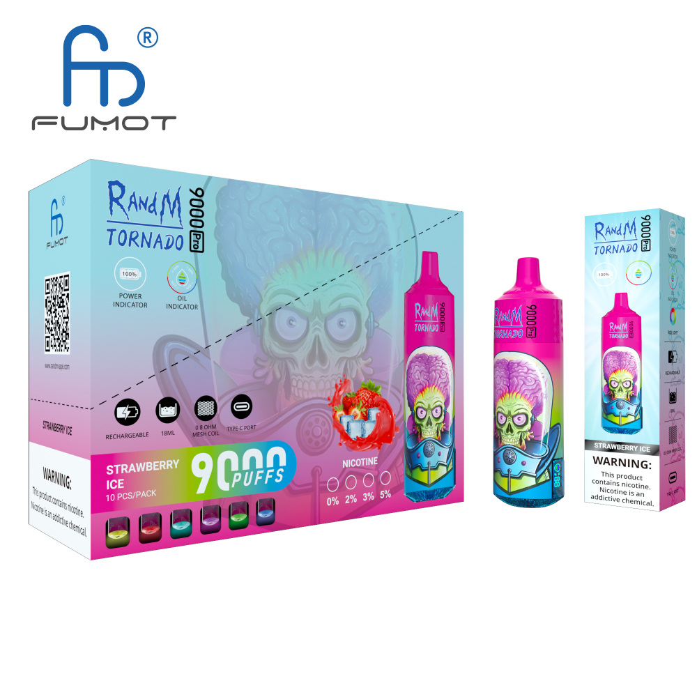 Original RandM Tornado 9000 Pro Puffs Disposable Vape Electronic Cigarettes Puff 9k 0% 2% 3% 5% 18ml Pod 600mAh Rechargeable Battery Vaper Digital Display  Fumot Pen