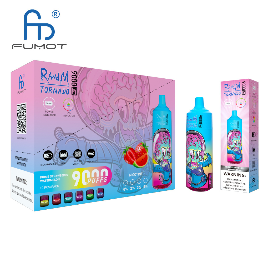 Original RandM Tornado 9000 Pro Puffs Disposable Vape Electronic Cigarettes Puff 9k 0% 2% 3% 5% 18ml Pod 600mAh Rechargeable Battery Vaper Digital Display  Fumot Pen