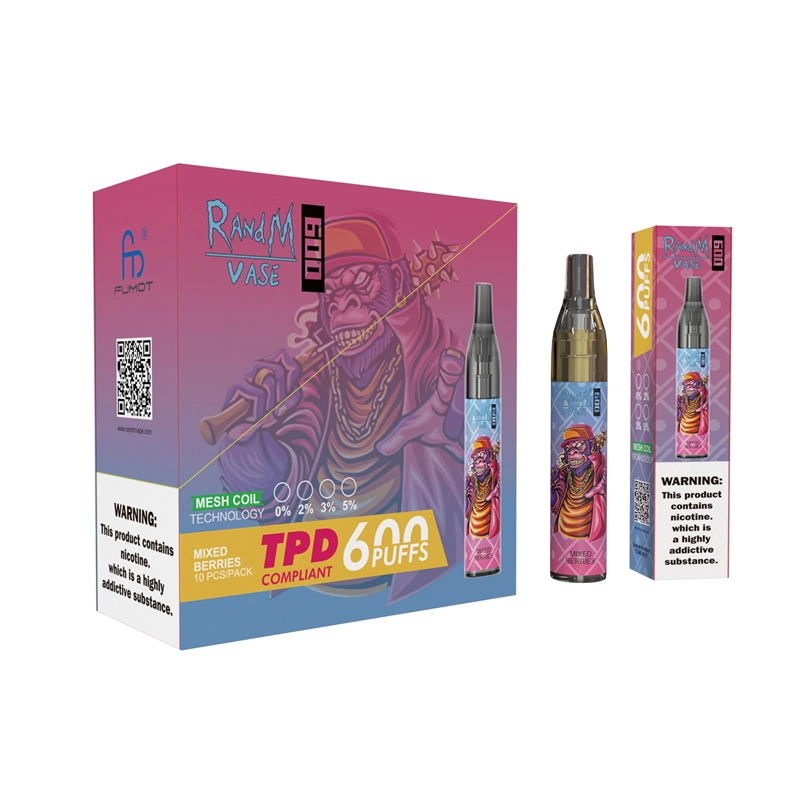 Original RandM Vase 600 Puffs Disposable Vape E-cigarettes 0% 2% 5% 2ml Prefilled Mesh Coil Pod 350mah Battery 20 flavors available Puff 600 Pen Device