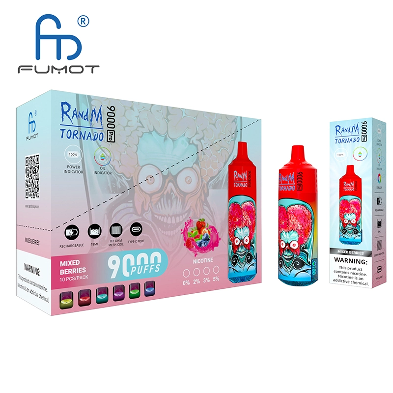 Original RandM Tornado 9000 Pro Puffs Disposable Vape Electronic Cigarettes Puff 9k 0% 2% 3% 5% 18ml Pod 600mAh Rechargeable Battery Vaper Digital Display  Fumot Pen