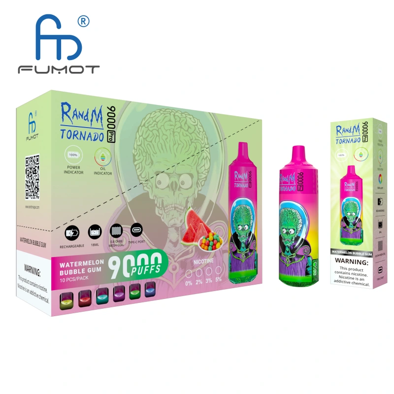 Original RandM Tornado 9000 Pro Puffs Disposable Vape Electronic Cigarettes Puff 9k 0% 2% 3% 5% 18ml Pod 600mAh Rechargeable Battery Vaper Digital Display  Fumot Pen