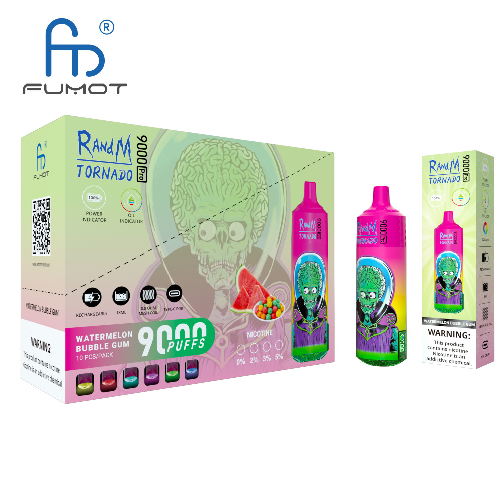Original RandM Tornado 9000 Pro Puffs Disposable Vape Electronic Cigarettes Puff 9k 0% 2% 3% 5% 18ml Pod 600mAh Rechargeable Battery Vaper Digital Display  Fumot Pen