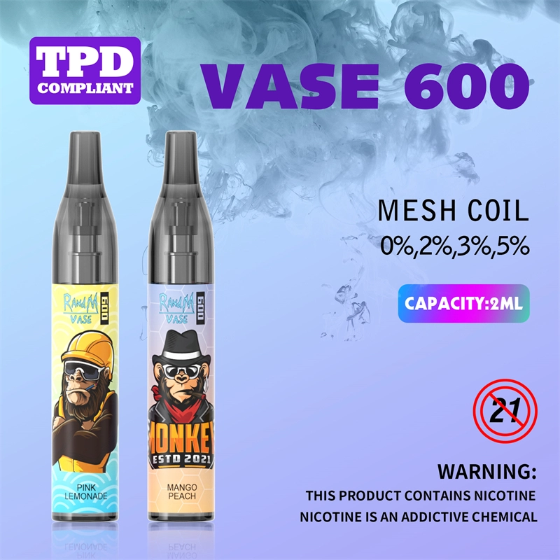 Original RandM Vase 600 Puffs Disposable Vape E-cigarettes 0% 2% 5% 2ml Prefilled Mesh Coil Pod 350mah Battery 20 flavors available Puff 600 Pen Device
