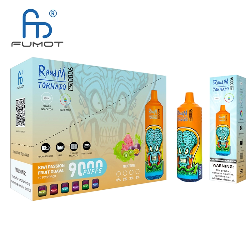 Original RandM Tornado 9000 Pro Puffs Disposable Vape Electronic Cigarettes Puff 9k 0% 2% 3% 5% 18ml Pod 600mAh Rechargeable Battery Vaper Digital Display  Fumot Pen