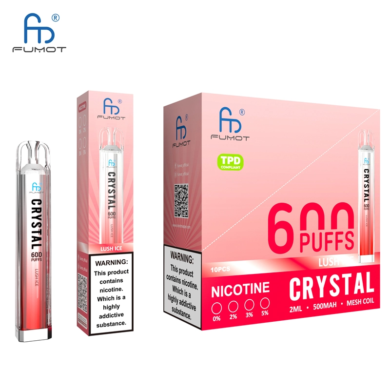 RandM Crystal 600 Puffs E Cigarettes Disposable Vape Puff 600 0% 2% 5% 2ml Prefilled Pod Mesh Coil 500mah Rechargeable Fumot Pen