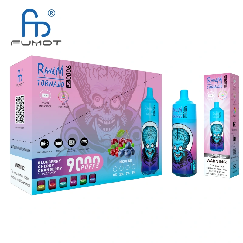 Original RandM Tornado 9000 Pro Puffs Disposable Vape Electronic Cigarettes Puff 9k 0% 2% 3% 5% 18ml Pod 600mAh Rechargeable Battery Vaper Digital Display  Fumot Pen