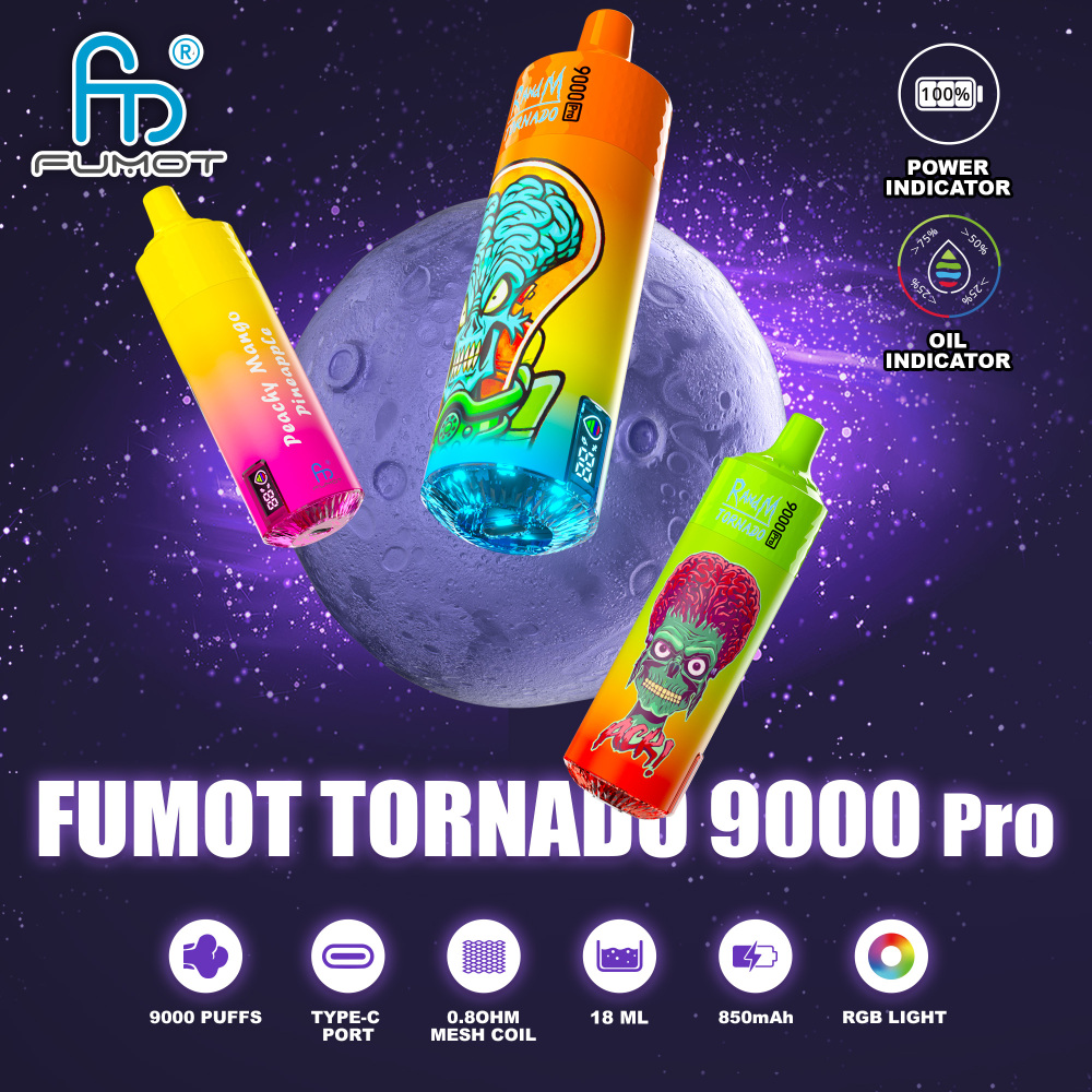 Original RandM Tornado 9000 Pro Puffs Disposable Vape Electronic Cigarettes Puff 9k 0% 2% 3% 5% 18ml Pod 600mAh Rechargeable Battery Vaper Digital Display  Fumot Pen