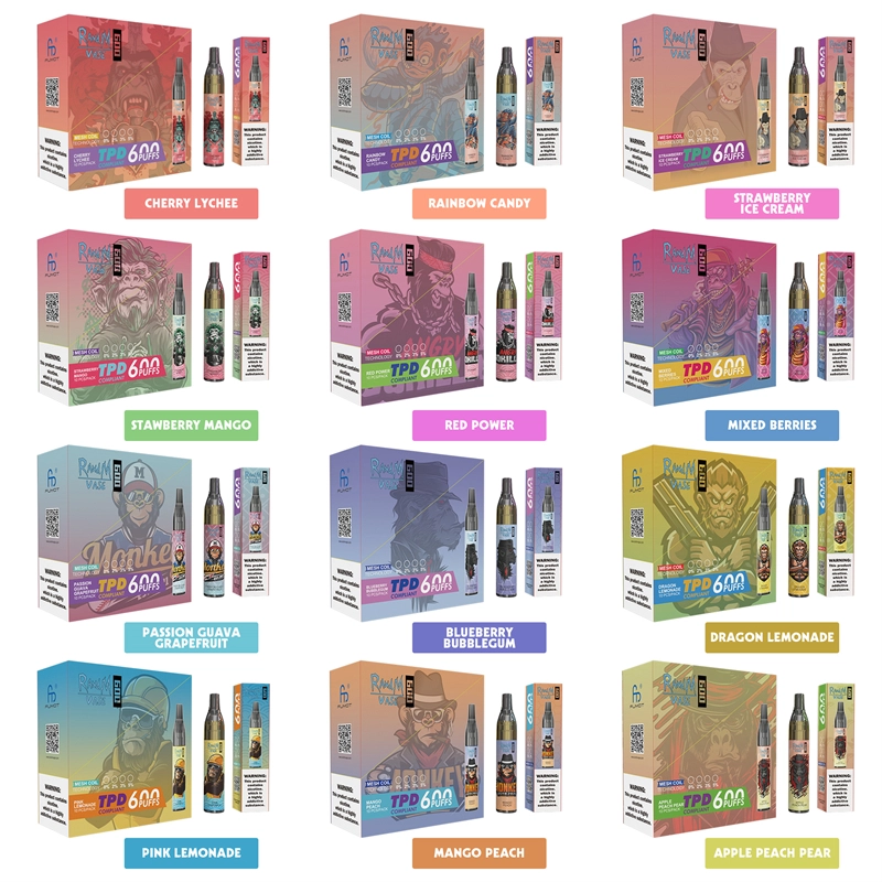 Original RandM Vase 600 Puffs Disposable Vape E-cigarettes 0% 2% 5% 2ml Prefilled Mesh Coil Pod 350mah Battery 20 flavors available Puff 600 Pen Device