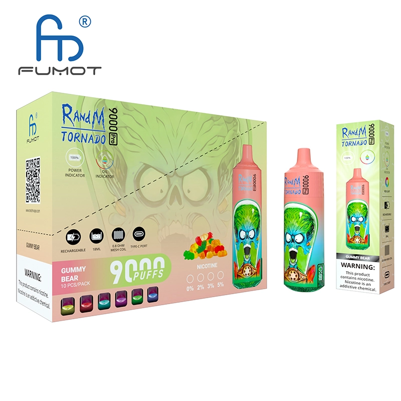 Original RandM Tornado 9000 Pro Puffs Disposable Vape Electronic Cigarettes Puff 9k 0% 2% 3% 5% 18ml Pod 600mAh Rechargeable Battery Vaper Digital Display  Fumot Pen