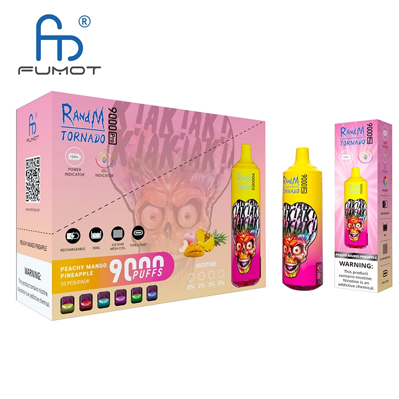 Original RandM Tornado 9000 Pro Puffs Disposable Vape Electronic Cigarettes Puff 9k 0% 2% 3% 5% 18ml Pod 600mAh Rechargeable Battery Vaper Digital Display  Fumot Pen