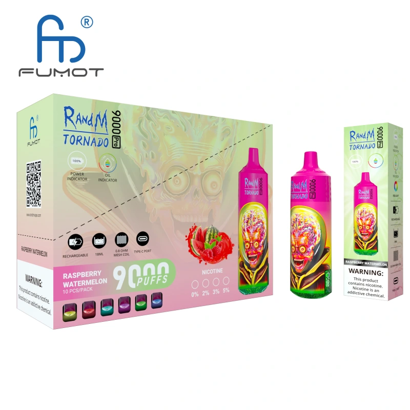 Original RandM Tornado 9000 Pro Puffs Disposable Vape Electronic Cigarettes Puff 9k 0% 2% 3% 5% 18ml Pod 600mAh Rechargeable Battery Vaper Digital Display  Fumot Pen