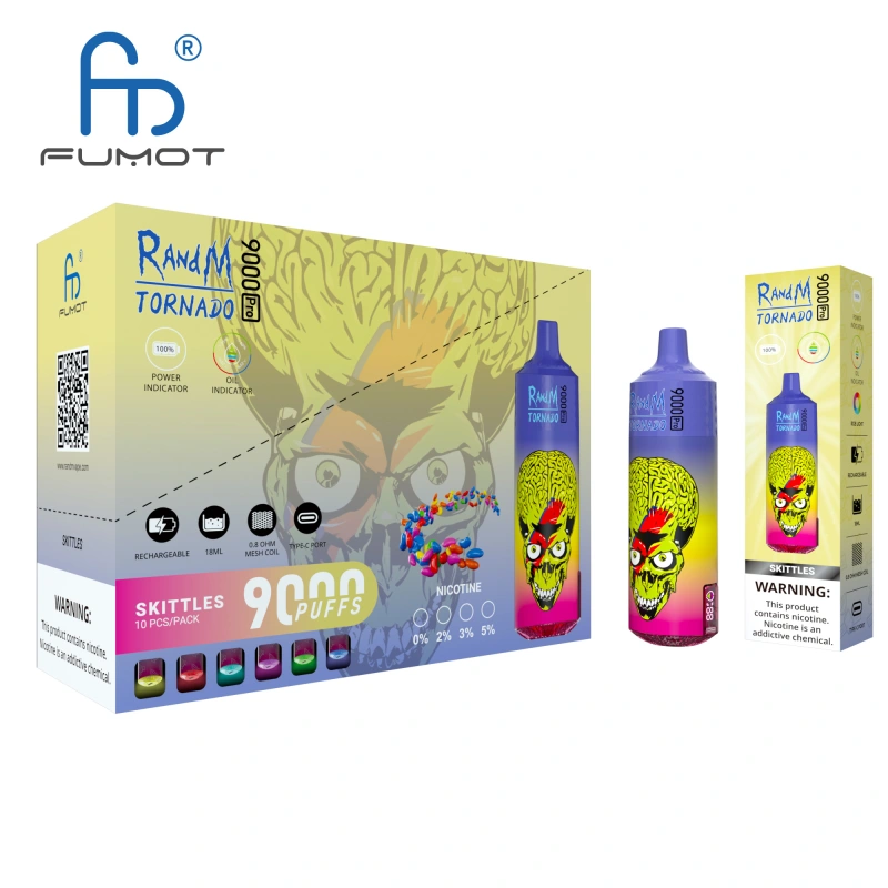 Original RandM Tornado 9000 Pro Puffs Disposable Vape Electronic Cigarettes Puff 9k 0% 2% 3% 5% 18ml Pod 600mAh Rechargeable Battery Vaper Digital Display  Fumot Pen