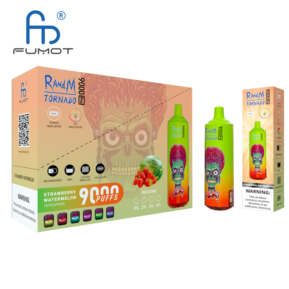 Original RandM Tornado 9000 Pro Puffs Disposable Vape Electronic Cigarettes Puff 9k 0% 2% 3% 5% 18ml Pod 600mAh Rechargeable Battery Vaper Digital Display  Fumot Pen