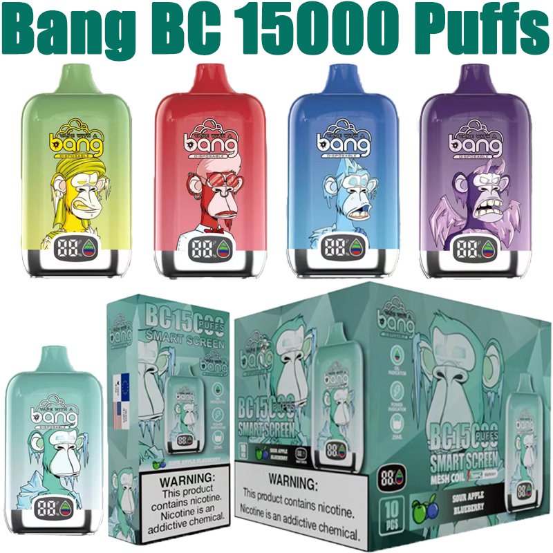 Bang Digital Puff 15k 15000 Puffs Disposable E Cigarettes Vape Smart Screen 0% 2% 5% 25ml Prefilled Pod Mesh Coil 650mah Rechargeable Vaper Pen