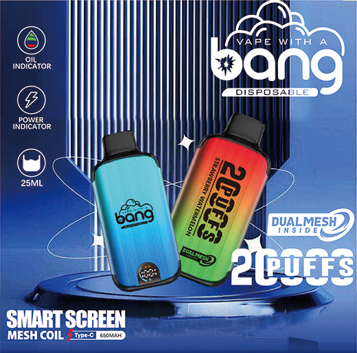Bang 20000 Puffs Smart Screen Disposable Electronic Cigarettes Vape Puff 20k 0% 2% 3% 5% 20ml Prefilled Pod Mesh Coil 650mah Rechargeable Battery Pen