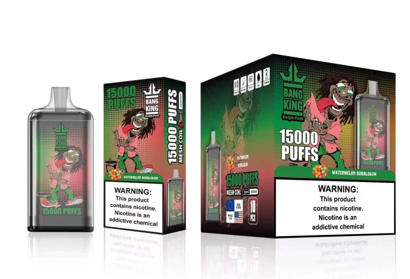Bang King 15000 Puffs Disposable Vape E Cigarettes 0% 2% 3% 5% Puff 15k 25ml Prefilled Pod 1.0ohm Mesh Coil 650mah Rechargeable Battery Vaper Pen