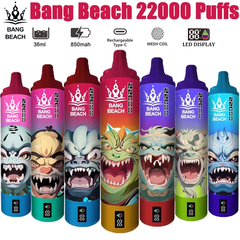 Bang Beach 22000 Puffs Smart Screen Vape Disposable E Cigarettes 0% 2% 3% 5% 36ml Prefilled Pod Mesh Coil 850mah Rechargeable Battery Pen Vapers Device