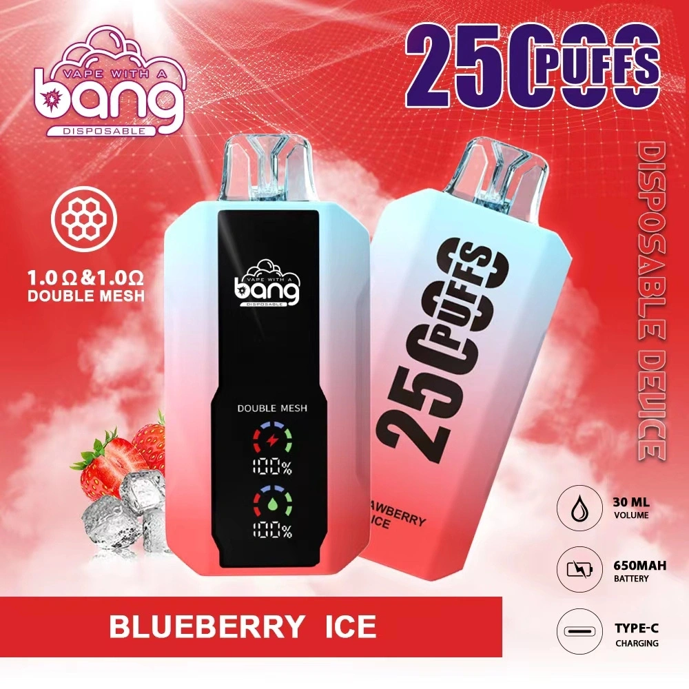Bang 25000 Puffs LCD Screen Vape Disposable E Cigarettes 0% 2% 3% 5% 30ml Prefilled Pod Double Mesh 650mah Rechargeable Battery Pen Puff 25k