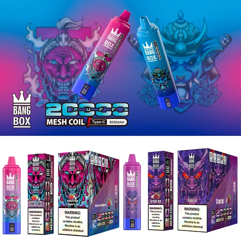 Bang Box 20000 Puffs Disposable Vape E Cigarettes Smart Screen 0% 2% 3% 5% Puff 20k 35ml Prefilled Pod Mesh Coil 850mah Rechargeable Battery Vaper Digital Display Pen