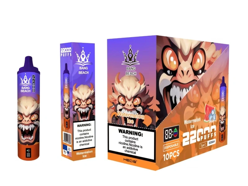 Bang Beach 22000 Puffs Smart Screen Vape Disposable E Cigarettes 0% 2% 3% 5% 36ml Prefilled Pod Mesh Coil 850mah Rechargeable Battery Pen Vapers Device