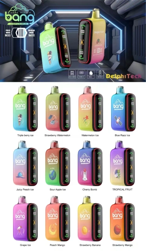 Bang 9000-18000 Puffs Disposable Vape Electronic Cigarettes Puff 9k 18k 28ml Dual Mesh 650mAh Rechargeable Intelligent Power Display Two Modes Pen