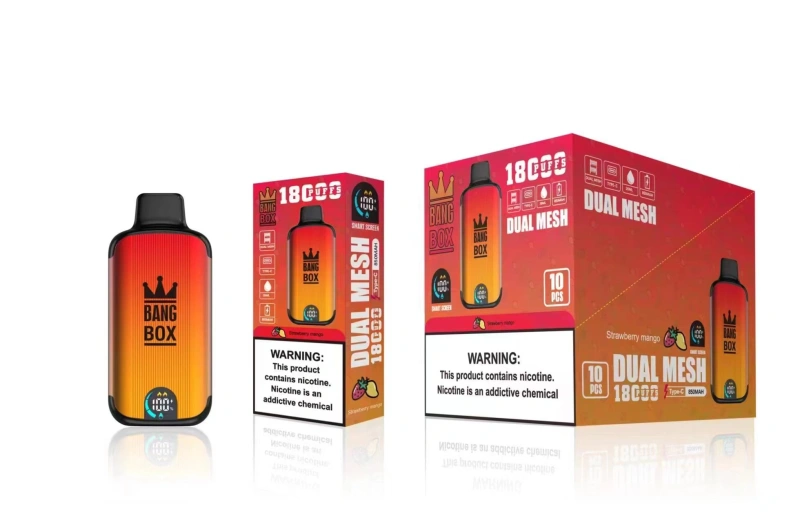 Bang Box 18000 Puffs Smart Screen Disposable Vape E Cigarettes 0% 2% 3% 5% Puff 18k 26ml Prefilled Pod Dual Mesh 850mah Rechargeable Battery Vapers Pen