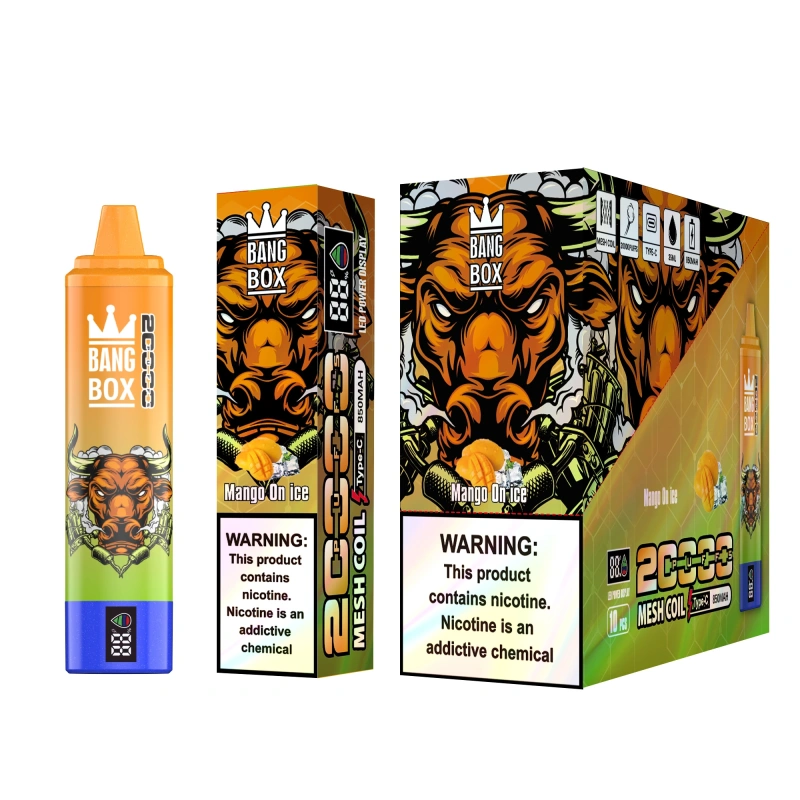 Bang Box 20000 Puffs Disposable Vape E Cigarettes Smart Screen 0% 2% 3% 5% Puff 20k 35ml Prefilled Pod Mesh Coil 850mah Rechargeable Battery Vaper Digital Display Pen