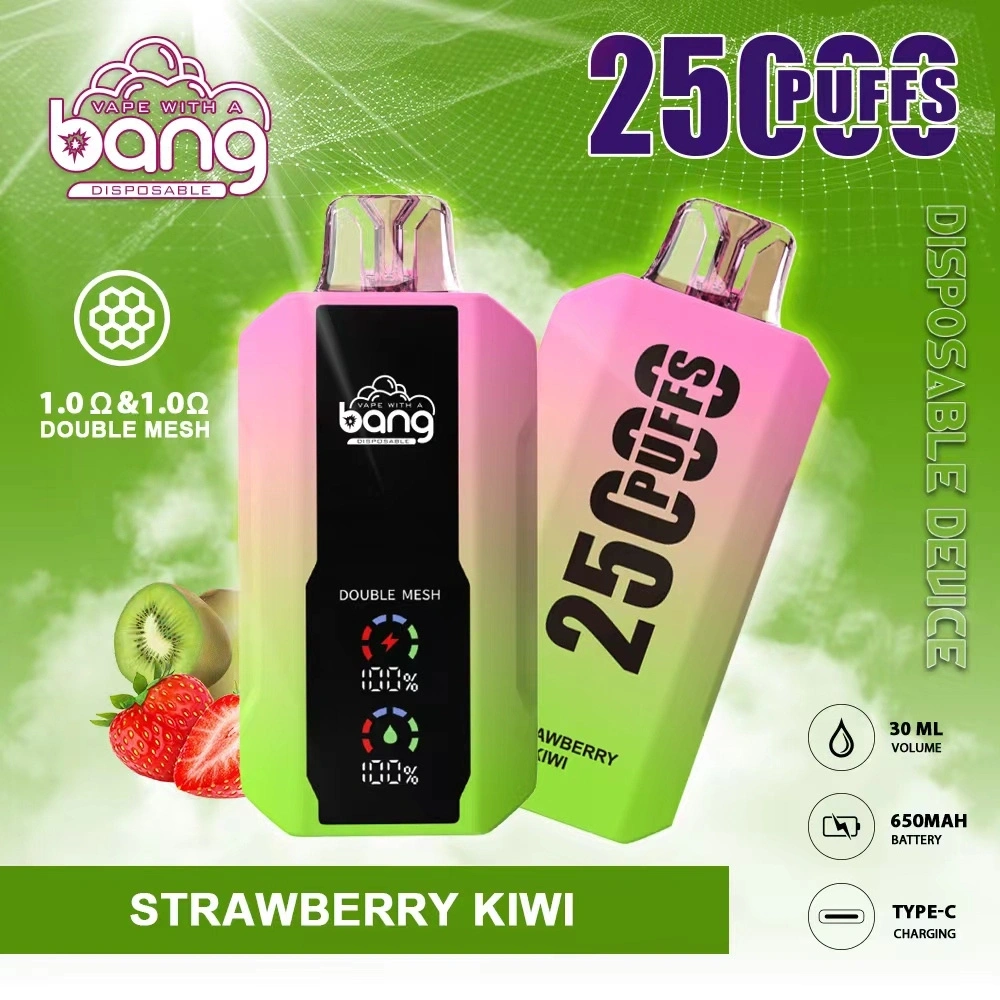 Bang 25000 Puffs LCD Screen Vape Disposable E Cigarettes 0% 2% 3% 5% 30ml Prefilled Pod Double Mesh 650mah Rechargeable Battery Pen Puff 25k