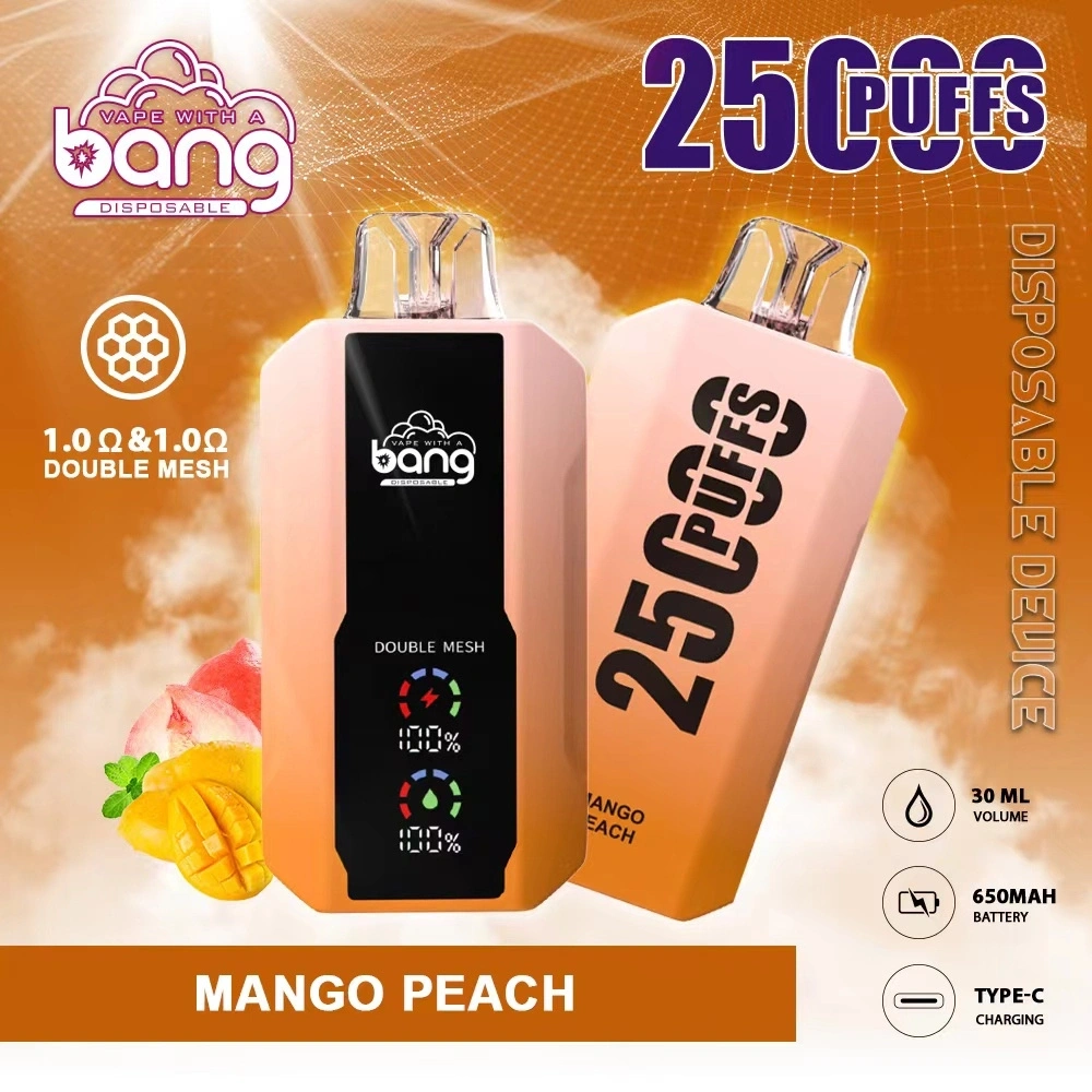 Bang 25000 Puffs LCD Screen Vape Disposable E Cigarettes 0% 2% 3% 5% 30ml Prefilled Pod Double Mesh 650mah Rechargeable Battery Pen Puff 25k