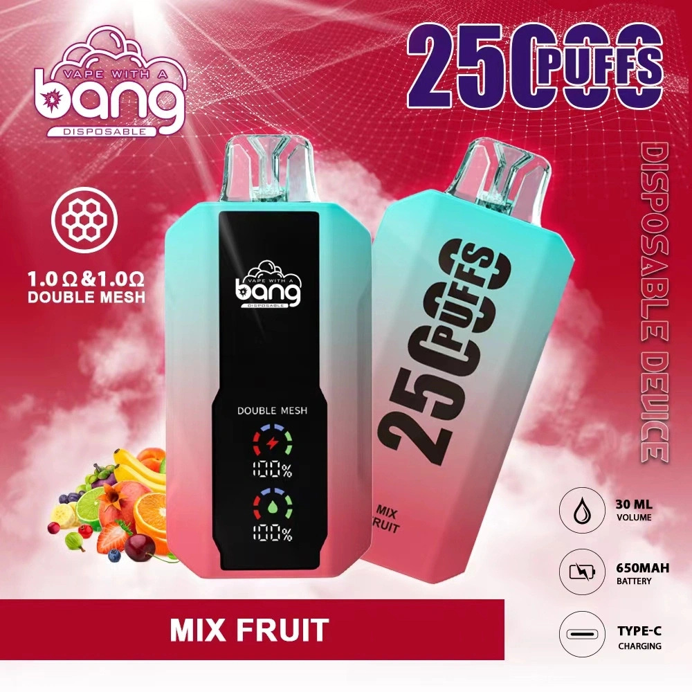 Bang 25000 Puffs LCD Screen Vape Disposable E Cigarettes 0% 2% 3% 5% 30ml Prefilled Pod Double Mesh 650mah Rechargeable Battery Pen Puff 25k